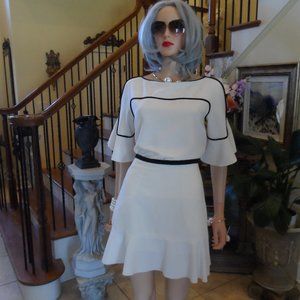 See by Chloe Ivory Blouse & A-Line Skirt Set W/Black Pipping Detail Size 34/36